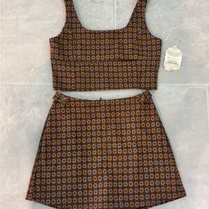 Altar'd State Brown and Orange Floral Skirt Set